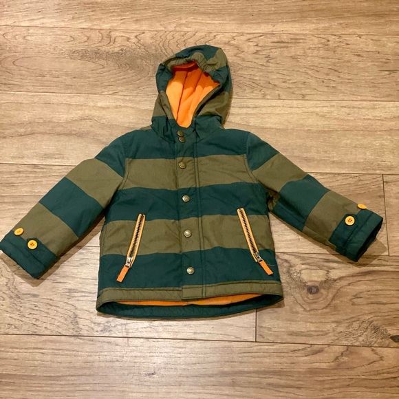 Mini Boden Other - NWOT Mini Boden Winter Coat Jacket Size 2-3Yrs Fleece-Lined Anorak Green Stripe